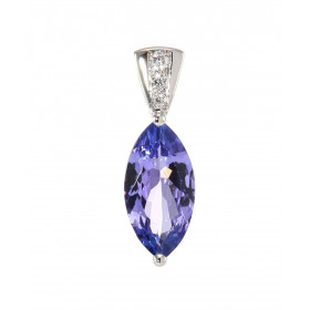 Pendentif en Or Blanc 750 serti d'une Tanzanite Navertte de 12x6mm (1.86 carat) et de 3 diamants pour un poids total de 0,...