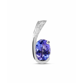 Pendentif Or Blanc 750 Tanzanite Ovale 7x5mm et Diamant. Tanzanite ovale de 7x5mm (0,8 carat). 4 diamants pour un poids to...