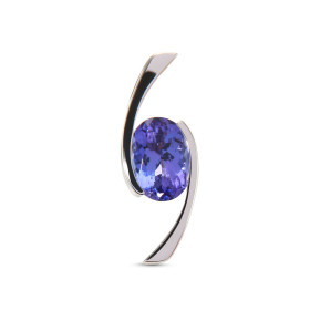  Pendentif Or Blanc 750 serti d une Tanzanite ovale 8x6mm (1,55 carat) Tanzanite qualité AAA Serti Demi Clos Monture Crois...