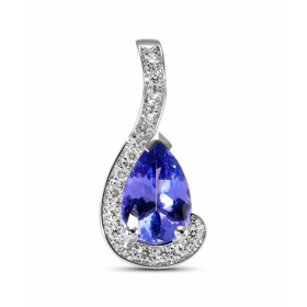  Pendentif Or Blanc 750 serti d une Tanzanite Poire 10x7mm (2.4 carats) 14 Diamants pour un poids total 0,27 carat Dimensi...