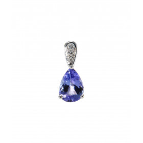 Pendentif Or Blanc 750 tanzanite poire 8x6mm et diamants