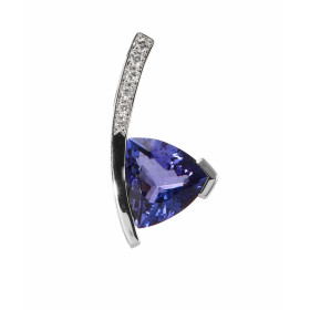 Pendentif Or Blanc 750 Tanzanite Trillion 8mm et Diamant