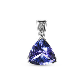 Pendentif en Or Blanc 750 serti d'une Tanzanite Trillion de 9.3mm et de 3 Diamants ronds. Poids Tanzanite : 2.6 carats. Po...