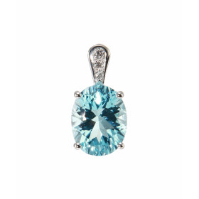 Pendentif Or Blanc 750 Topaze Bleue Ovale 10x8mm et Diamant