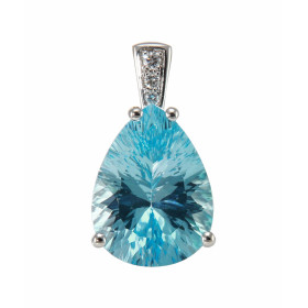 Pendentif Or Blanc 750 Topaze bleue poire 16x12mm et diamants