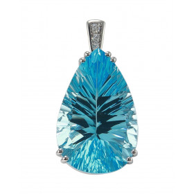 Pendentif en Or Blanc 750 serti d'une Topaze Bleue Traitée de 30x20mm (53.1 carats) et de 3 diamants pour un poids total d...