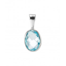 Pendentif Or Blanc 750 Topaze bleue traitée Ovale 9x7mm Serti Clos