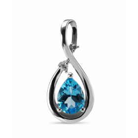 Pendentif Or Blanc 750 Topaze Bleue Traitée Poire 7x5mm et Diamant