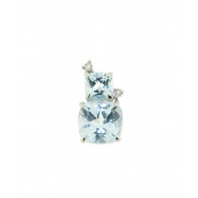 Pendentif Or  Blanc 750 Topazes bleues traitées Coussin  et Diamants