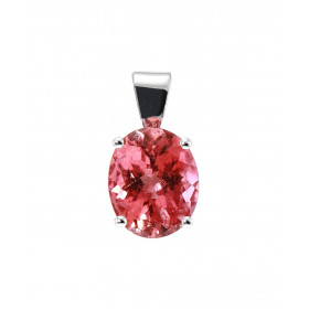 Pendentif Or Blanc 750 Tourmaline rose ovale de 10x8mm