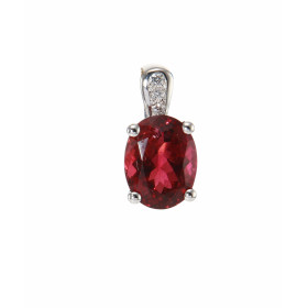 Pendentif Or Blanc 750 Tourmaline rose ovale de 9x7mm et Diamants