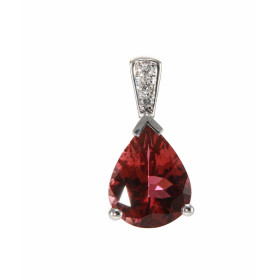 Pendentif Or Blanc 750 Tourmaline Rose Poire 10x8mm et Diamant