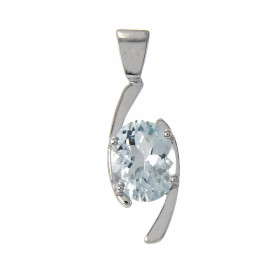  Pendentif Or Blanc serti d une Aigue Marine ovale 9x7mm (1,3 carat) Dimensions du pendentif (bélière incluse) : 24 x 8mm 