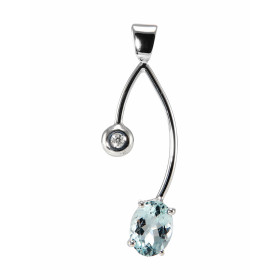 Pendentif Or Blanc Aigue Marine Ovale et Diamant