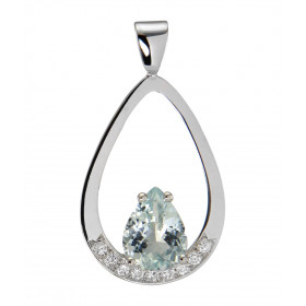  Pendentif Or Blanc serti d une Aigue Marine Poire 9x7mm (1.4 carat) diamants Le motif Or Blanc forme poire est orné 9 dia...