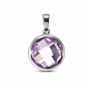 Pendentif Or Blanc serti d une Améthyste ronde taille dome 10mm diamètre Dimensions du pendentif (bélière incluse) : 18x12...