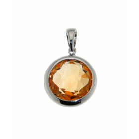 Pendentif Or Blanc serti d une Citrine ronde taille dome 10mm diamètre Dimensions du pendentif (bélière incluse) : 18x12mm...
