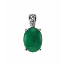  Pendentif Or Blanc serti d une Emeraude ovale taille cabochon 11x9 mm (4 carats) 3 diamants pour un poids total 0,065 car...