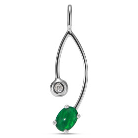Pendentif Or blanc serti d une émeraude taille cabochon ovale 7x5mm d un diamant rond 1,8mm diamètre Dimensions du pendent...
