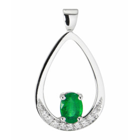  Pendentif Or Blanc serti d une émeraude ovale 7x5mm 9 Diamants Dimensions du pendentif (bélière incluse) : 29x16mm Poids ...