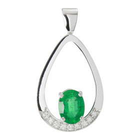  Pendentif Or Blanc serti d une émeraude ovale 8x6mm ( 1,1 carat) 9 diamants 1,4mm (0,11 carat au total) Les dimensions du...