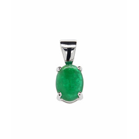 Pendentif Or Blanc serti d une émeraude taille cabochon ovale 8x6mm (1,30 carat) Les dimensions du pendentif sont 13 x 6 m...