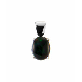 Pendentif Or Blanc Opale Noire Ovale 8x6mm