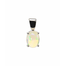Pendentif en Or Blanc 750 serti d&#39;une Opale ovale de 8x6mm (0,8 carat). Dimensions du pendentif (bélière incluse) : 14...