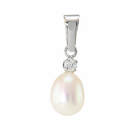 Pendentif Perle Oxyde zirconium Or Blanc Diamètre pierre : 2,5mm Dimensions perle :10x7mm Dimensions du pendentif (bélière...
