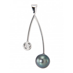 Pendentif Or Blanc Perle de Tahiti et Diamant. Perle de Tahiti ronde de 8.5mm de diamètre. Dimensions du pendentif : 38x16...