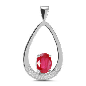 Pendentif en Or blanc serti d'un Rubis ovale de 8x6mm et de 9 diamants de 1,4mm de diamètre. Dimensions du pendentif (béli...