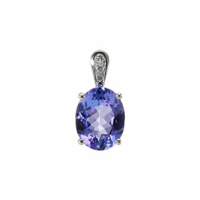 Pendentif en Or Blanc 750 serti d&#39;une Tanzanite Ovale de 10x8mm (3.1 carats) et de 3 diamants pour un poids total de 0...