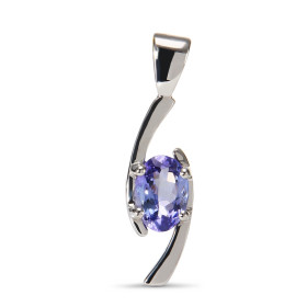 Pendentif Or Blanc serti d une Tanzanite Ovale 7x5mm (0,83 carat) Dimensions du pendentif (bélière incluse) : 24x 6 mm 