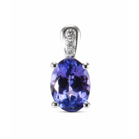 Pendentif en Or Blanc 750 serti d&#39;une Tanzanite Ovale de 8x6mm (1,55 carat). 3 diamants pour un poids total de 0,03 ca...