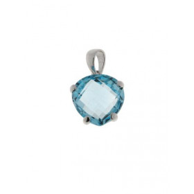 Pendentif Topaze Bleue taille dôme. Dimensions pierre : 10x10mm, poids :4,60 carats. Monture Or Blanc 750/1000.