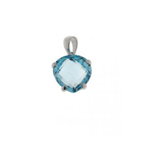 Pendentif Or Blanc Topaze Bleue Traitée Dome 10mm