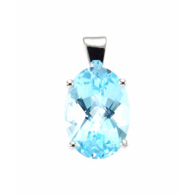 Pendentif en Or Blanc serti d&#39;une Topaze Bleue ovale de 14x10mm (7,2 carats). Serti à griffes. Dimensions du pendentif...