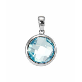 Pendentif Or Blanc Topaze Bleue Traitée Ronde 10mm