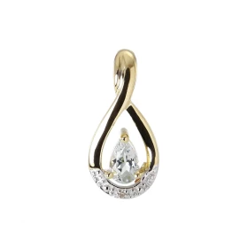 Pendentif Or jaune 375 Aigue Marine Poire 5x3mm Diamant Monture Or jaune 375 (9 carats) sertie d une pierre taille poire 5...