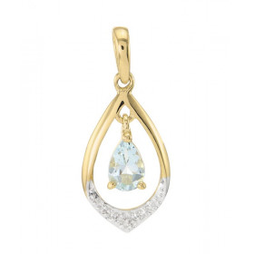 Pendentif or jaune 375 Aigue marine poire 6x4 et diamant