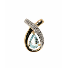 Pendentif Aigue Marine Diamant Or Jaune 375 La pierre centrale est taillée forme poire mesure 6x4mm Elle est maintenue sur...