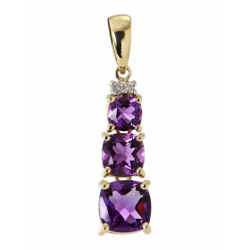 Pendentif Or jaune 375 Améthyste Coussin Diamants Monture articulée Or jaune 375 (9 carats) sertie pierres taille coussin ...