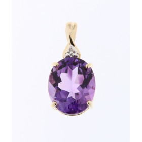 Pendentif Or jaune 375 serti d une améthyste ovale 12x10mm d un diamant Dimensions du pendentif (bélière incluse):20x10mm ...