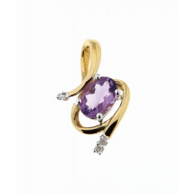 Pendentif Or jaune 375 serti d une améthyste ovale 7x5mm 3 diamants Dimensions du pendentif (bélière incluse) : 18 x 10 mm...