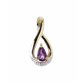 Pendentif Or jaune 375 Améthyste Poire 5x3mm Diamant Monture Or jaune 375 (9 carats) sertie d une pierre taille poire 5x3m...