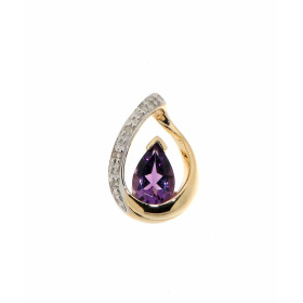 Pendentif Améthyste Diamant Or Jaune 375 La pierre centrale est taillée forme poire mesure 6x4mm Elle est maintenue sur ce...