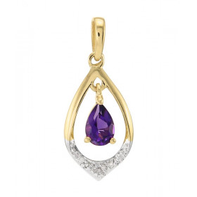 Pendentif or jaune 375 Améthyste poire 6x4mm diamant Pendentif or jaune 375 (9 carats Améthyste poire 6x4mm (0,40 carat) m...