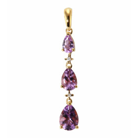 Pendentif Or Jaune 375 Améthyste Poire Diamant Pendentif articulé serti 3 améthystes forme poires (7x5 , 6x4 5x3mm) 2 peti...
