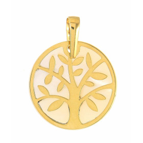 Pendentif Or Jaune 375 Arbre de de vie et Nacre. Dimensions du pendentif (bélière incluse) : 26x20mm