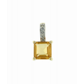 Pendentif Or Jaune 375 Citrine Carrée 6x6mm et Diamant